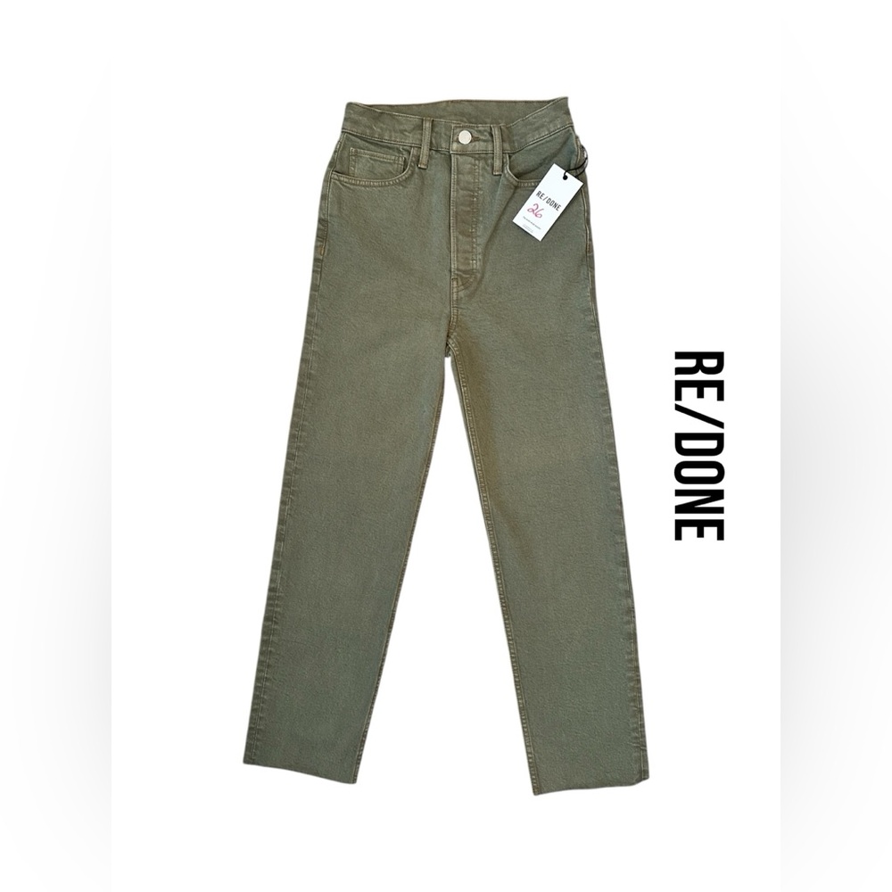 RE/DONE Jeans 70s Ultra High Rise Stove Pipe Green Denim Raw Hem Women Size 26 - Picture 1 of 9